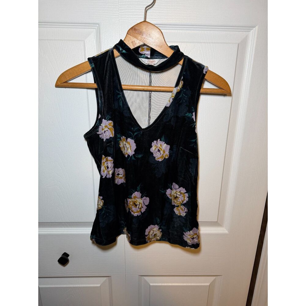 Candie's Juniors M Black Floral Velvet Choker Neck Sleeveless Top